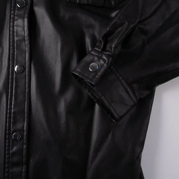 ZARA black faux-leather button up top size XL - Picture 5 of 9